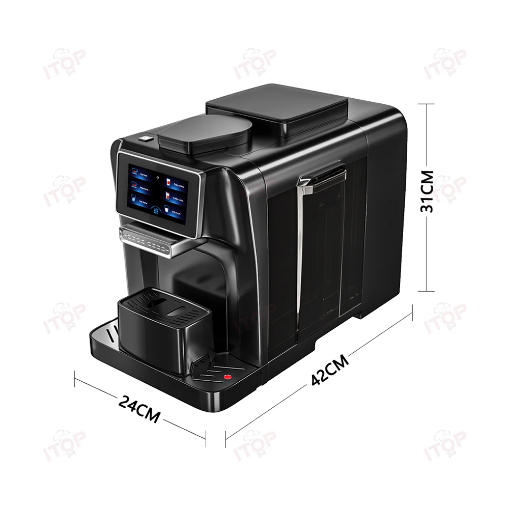 ITOP 4IN1 Automatic Coffee Machine Built-in Milk Cooler Container Coffee Grinder 4.3 inch Touch Screen 1.5L Water Tank 19Bar