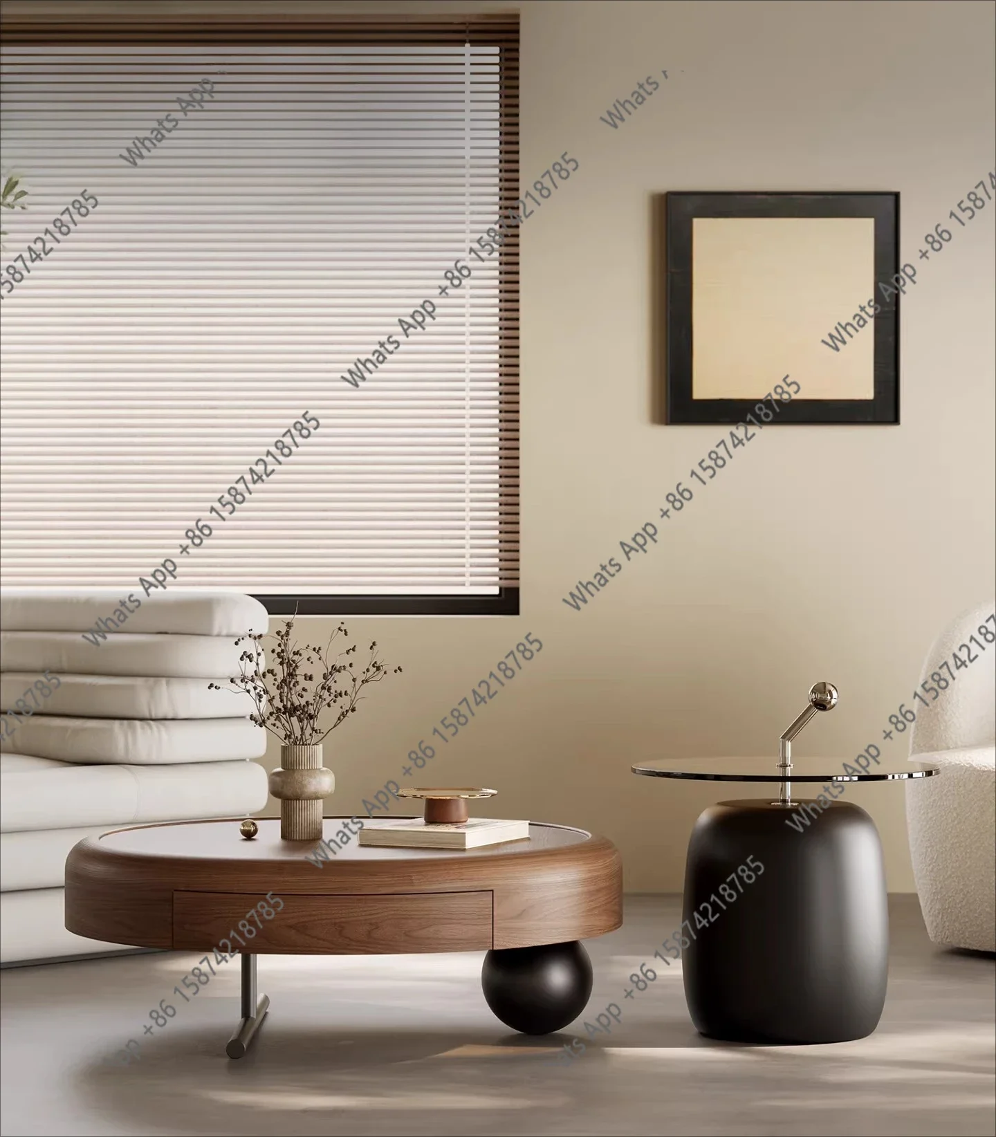 

HxItalian Light Luxury Designer Round Coffee Table Combination High-end Artistic Creativity Living Room Coffee Table