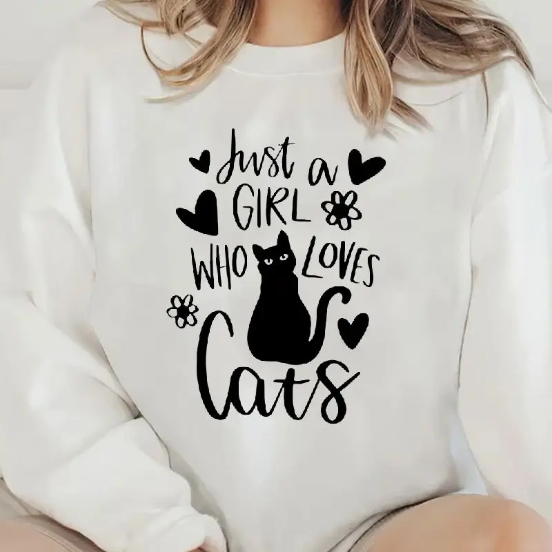 

Sweatshirt Long Sleeves Stylish Pullover Y2K Graphic Hoodies Crew Neck Unisex Casual Daily Wear Just A Girl Who Loves Cats