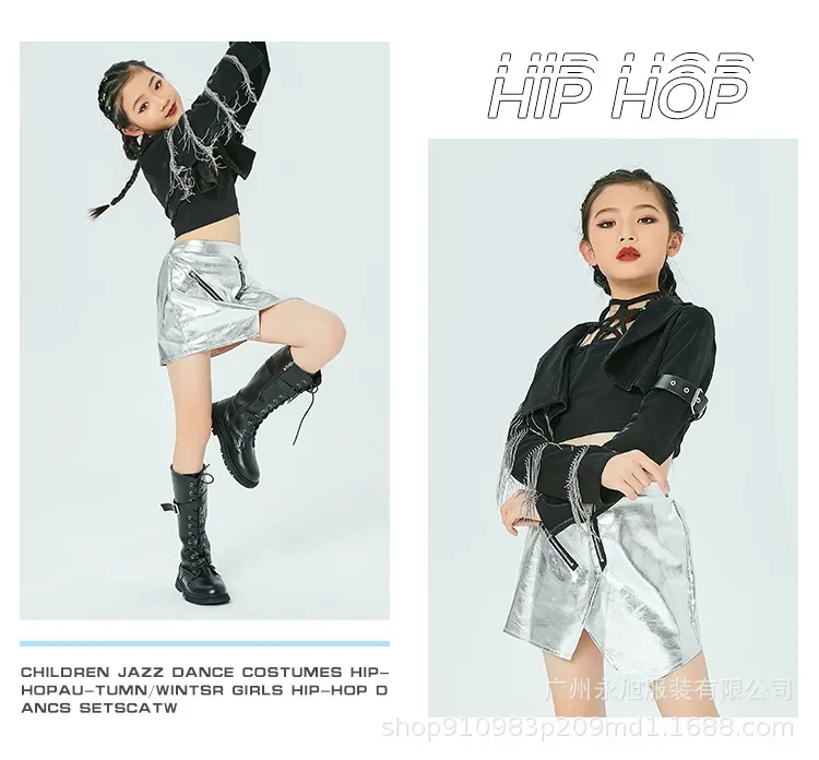 Glänzendes Hip-Hop-Streetdance-Set für Mädchen, Jazz-Tanz-Performance-Outfit für Kinder, trendige Streetwear für Bühnenauftritte und Streetshows für Kinder – Detail 8