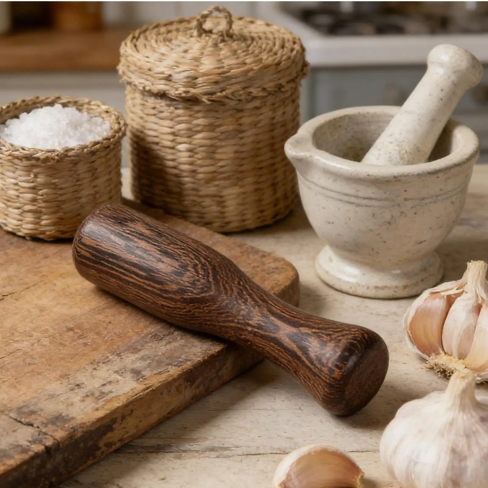 1Pcs Solid Rosewood Garlic Grinding Rod Comfortable Grip Manual Food Masher for Herbs Spices Medicine Purees Soups Sauces Pastes