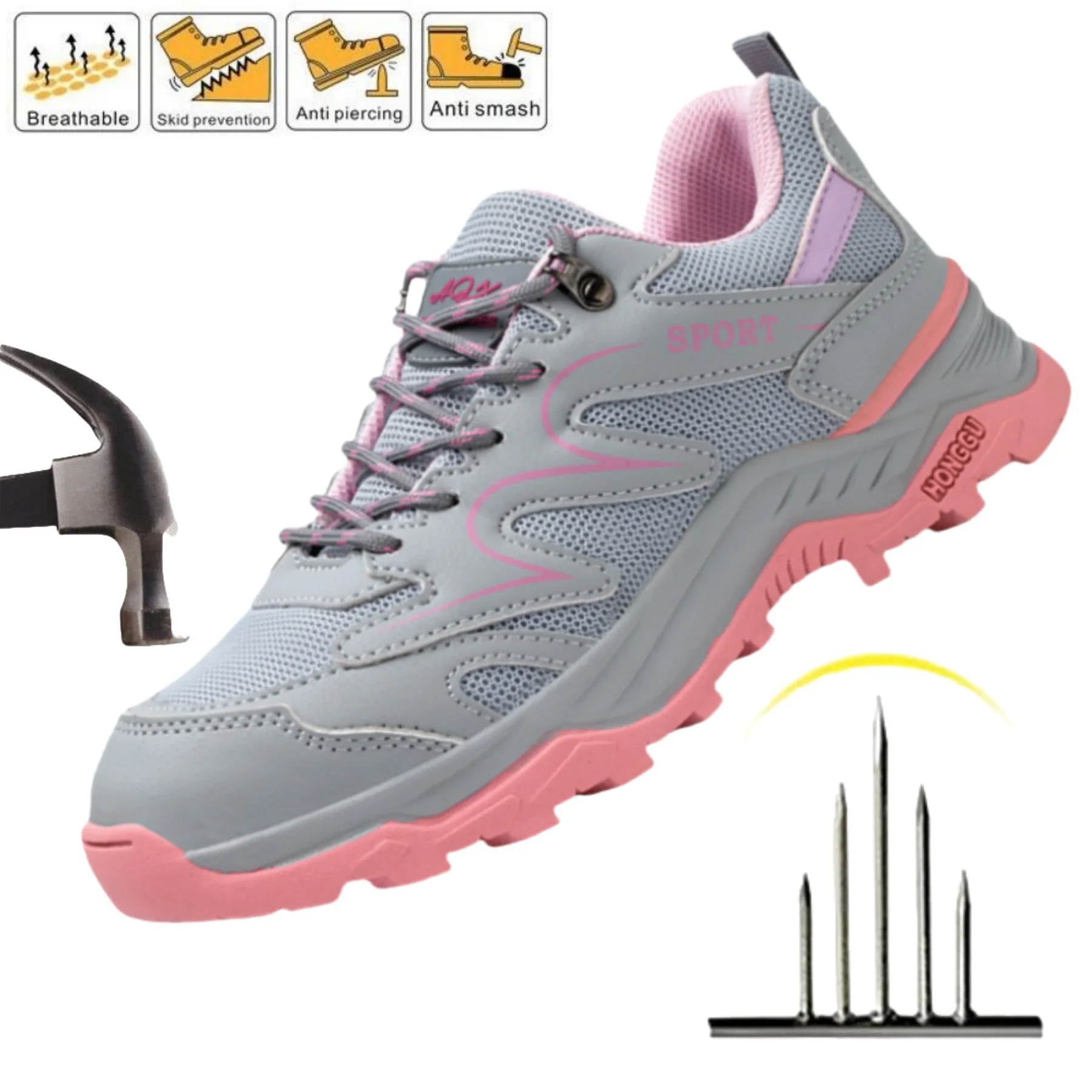 

Lightweight Breathable Comfort Female Sneaker Slip Resistant Anti-drop Anti-puncture Protection Safety Hiking Women Shoes