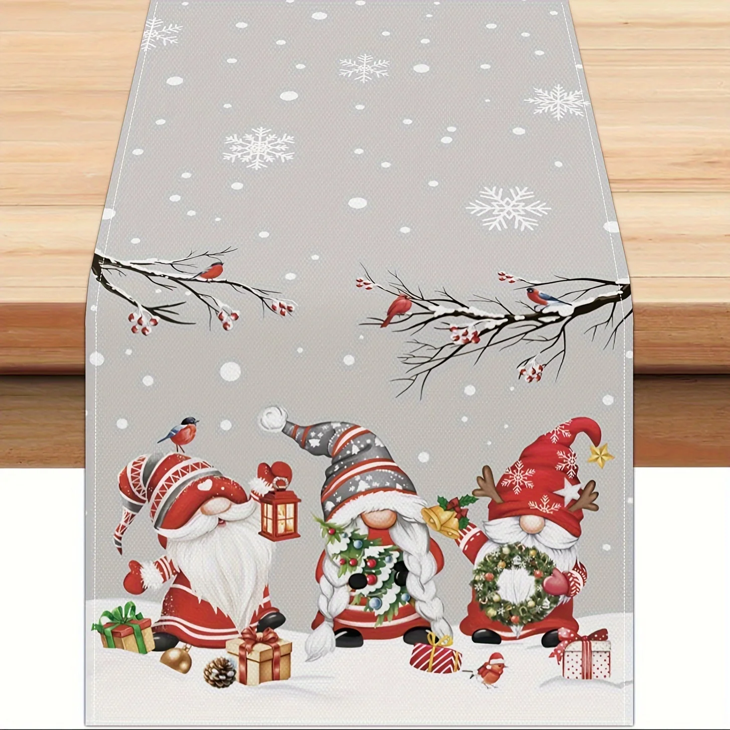 1pc Grey Christmas Gnome Table Runner Seasonal Winter Snowflake Xmas Holiday Table Runner For Party Kitchen Home Decor Gno