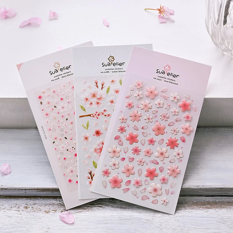 Kore Suatelier Kiraz Çiçeği Petal Sakura Çıkartmalar Scrapbooking Diy Günlük Tutma Günlüğü Tırnak Kırtasiye Çıkartmalar Okul Malzemeleri