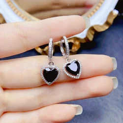 FS Fashion S925 Sterling Silver Natural Heart-shaped Black Spinel Earrings With Certificate Fine Charm Jewelry for Women MeiBaPJ