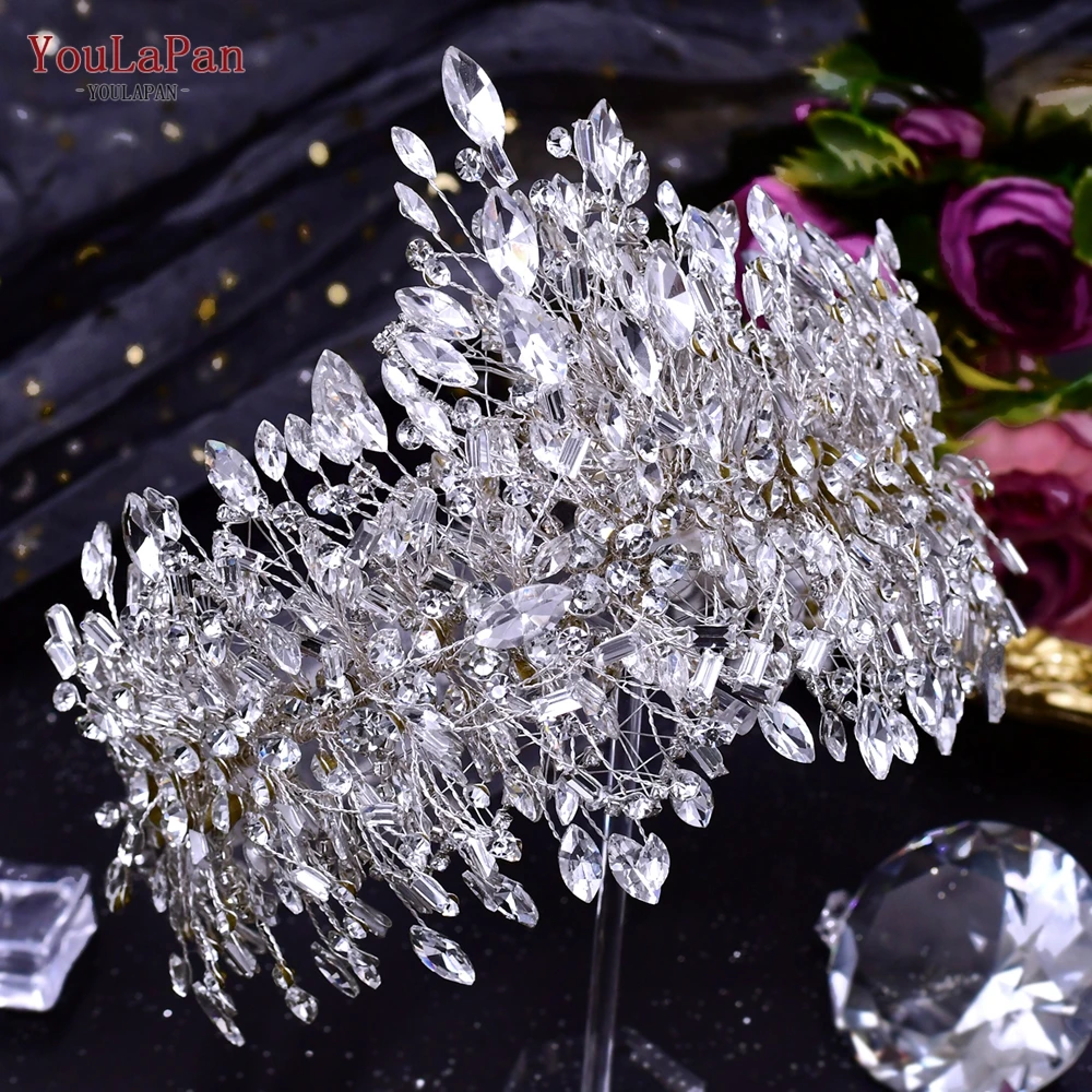 YouLaPan Shiny Crystal Bride Crown Silver Color Bridal Headband Wedding Hair Accessories Pageant Woman Party Headdresses HP372