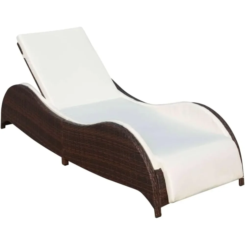 Sun Lounger with Cream White Cushion, Brown Poly Rattan- Weather-Resistant, Adjustable Outdoor Lounger for Patio & Garden