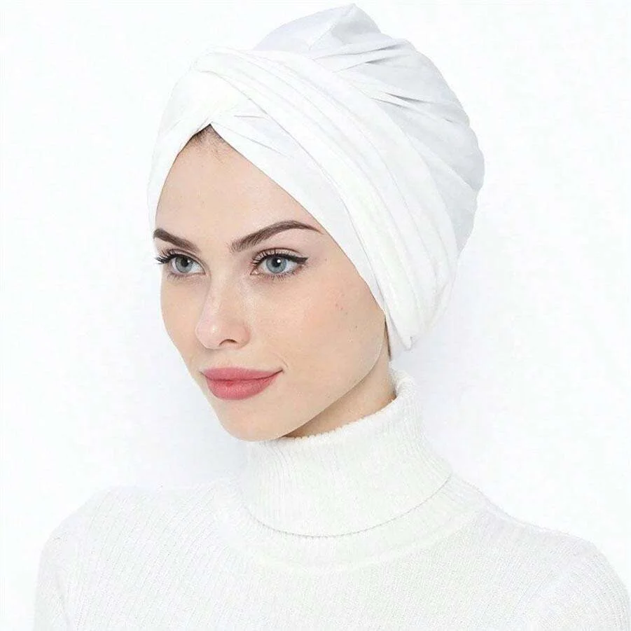 Turban Instantané artificiel astique Doux pour Femme, Casquette Hijab Intérieure, Chapeau Musulman, Écharpe de Sauna, Solide, Document, Bonnet Chimio