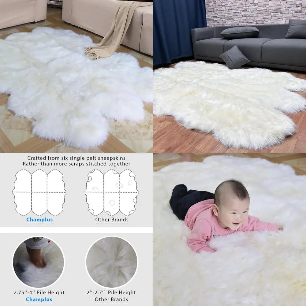 

Authentic Australian Merino Sheepskin Area Rug, 5x7 Feet, 6-Pelt Lambskin, White