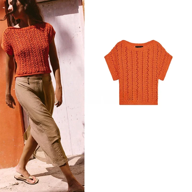 

Весна-лето Новые женские трикотажные широкие свеки круглые Ne ort Top Beach Vaion Sle Slim Fit из полиэфирного волокна