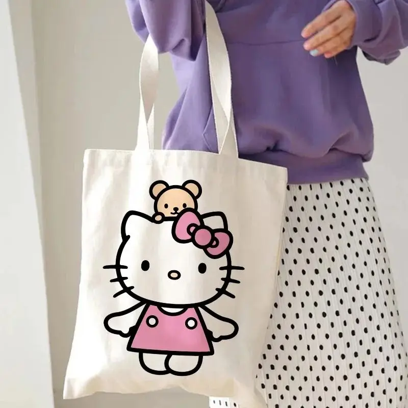 MINISO Hello Kitty Y2k anni \'90 stampa Tote Handbag Fashion borsa a tracolla estetica Eco borse per la spesa Harajuku da viaggio di grande capacità