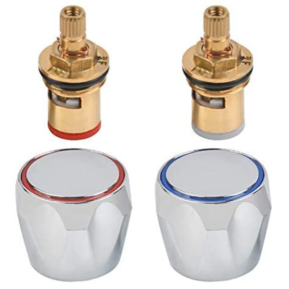 Hot Cold Faucet Tap Handle Knob Copper Valve Tap Reviver Conversion Kit 1/2 Inches Eplacement Heads Thread Basin Sink Washer