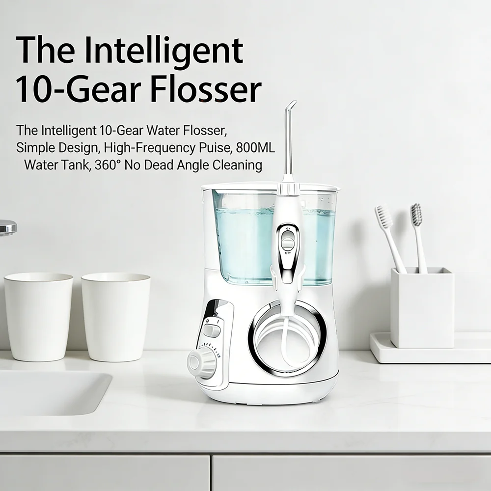 

Электрический ирригатор для полости рта с 10 режимами, резервуаром для воды 800 мл, 5 насадками, для домашней чистки зубов и свежего дыхания
