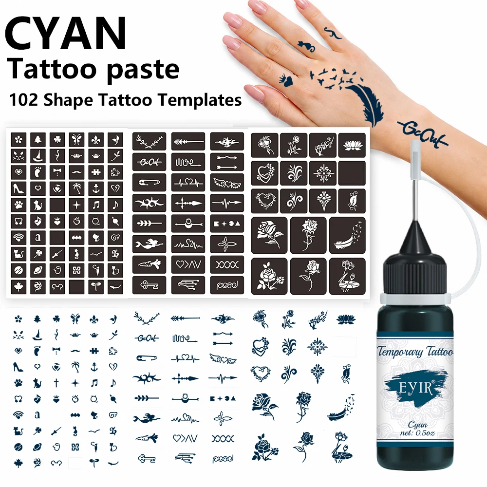 EYIR Henna Tattoo Paste Set 9 Farben Temporäre Tattoo Farbe mit 3 Schablonenblättern Körperkunst Malen DIY Festival Party – Detail 17