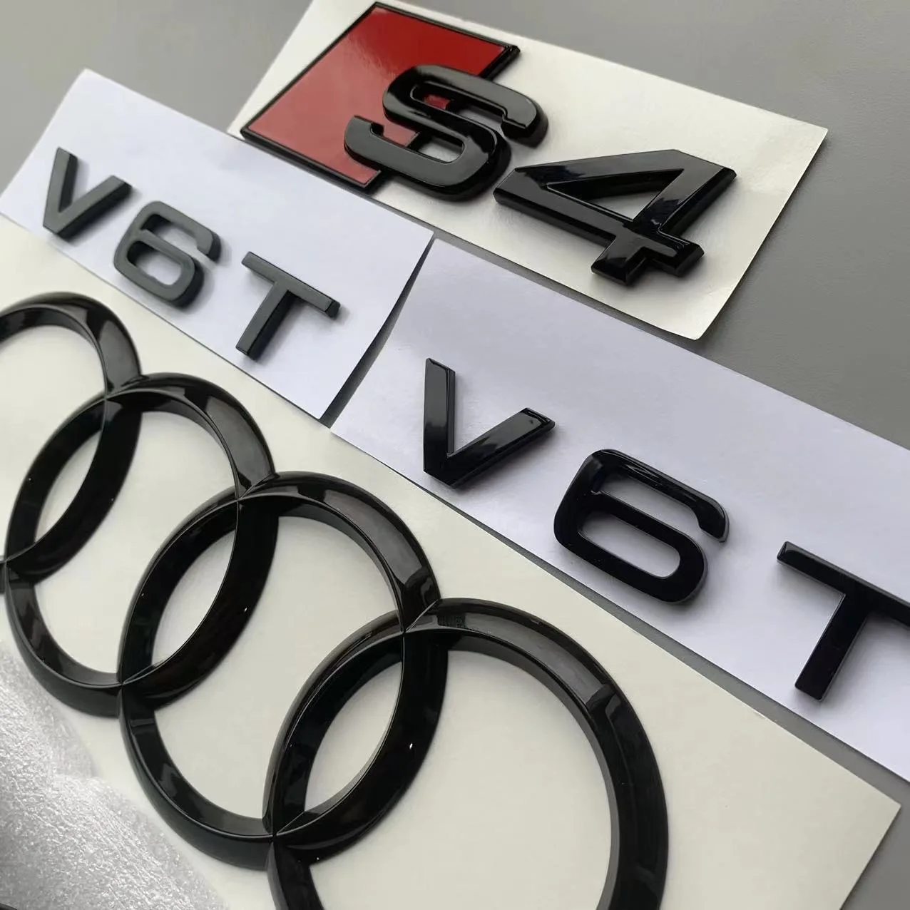 AUDI S4 2020-2024 4-Ring logo ABS Black Car Hood Front Grill Emblem Rear Trunk Badge Sticker S4 Emblem V6T Sticker Accessories