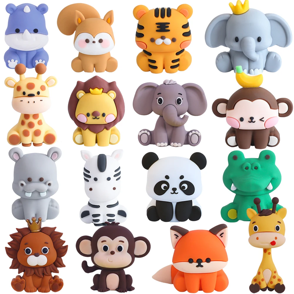 Jungle Animals Cake Topper Cute Cartoon Tiger Lion Giraffes Elephants Monkeys Zebras Pandas Kids Birthday Party Decoration