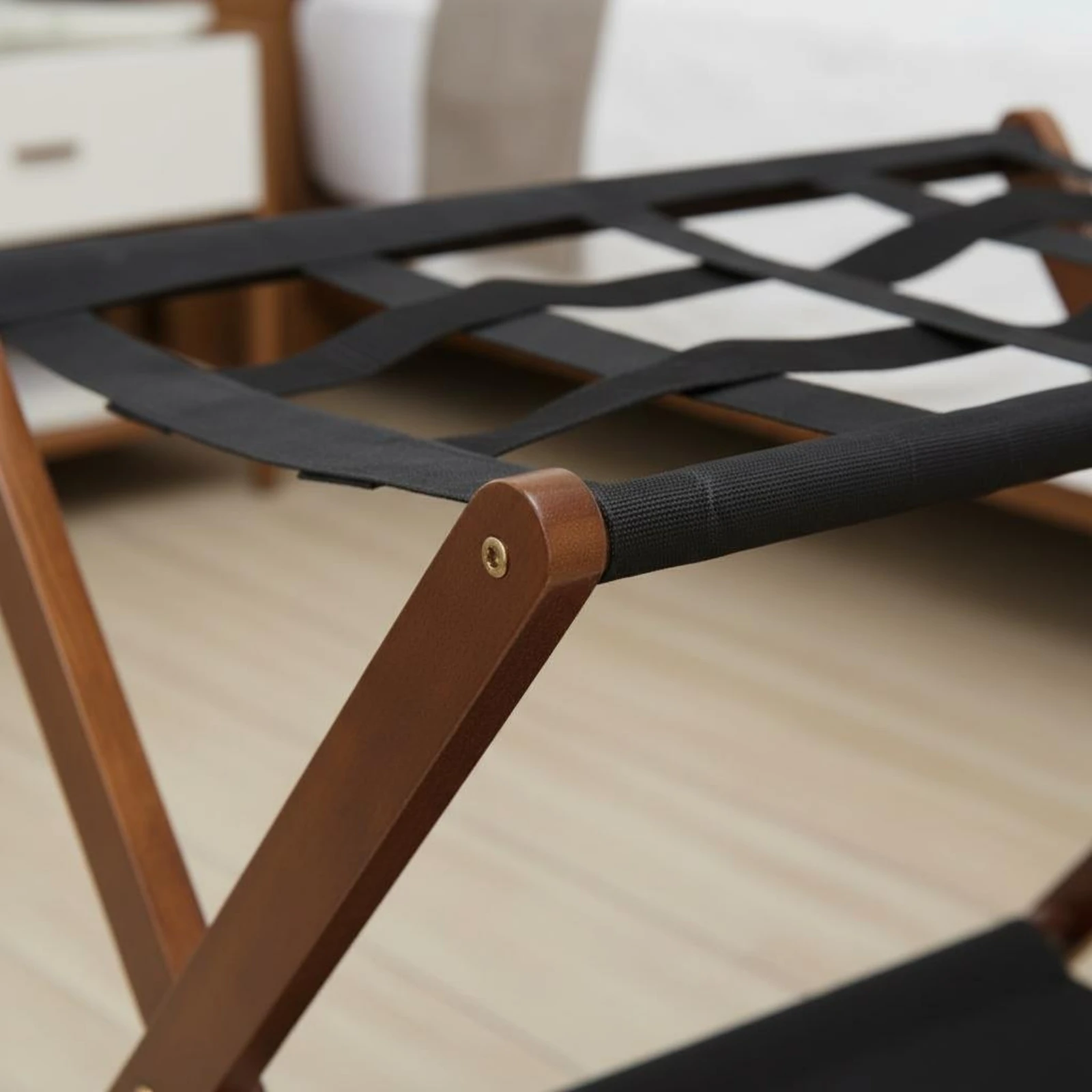 

Double Layer Luggage Rack Solid Wood Folding Luggage Rack Portable Multifunctional for Living Room, Bedroom