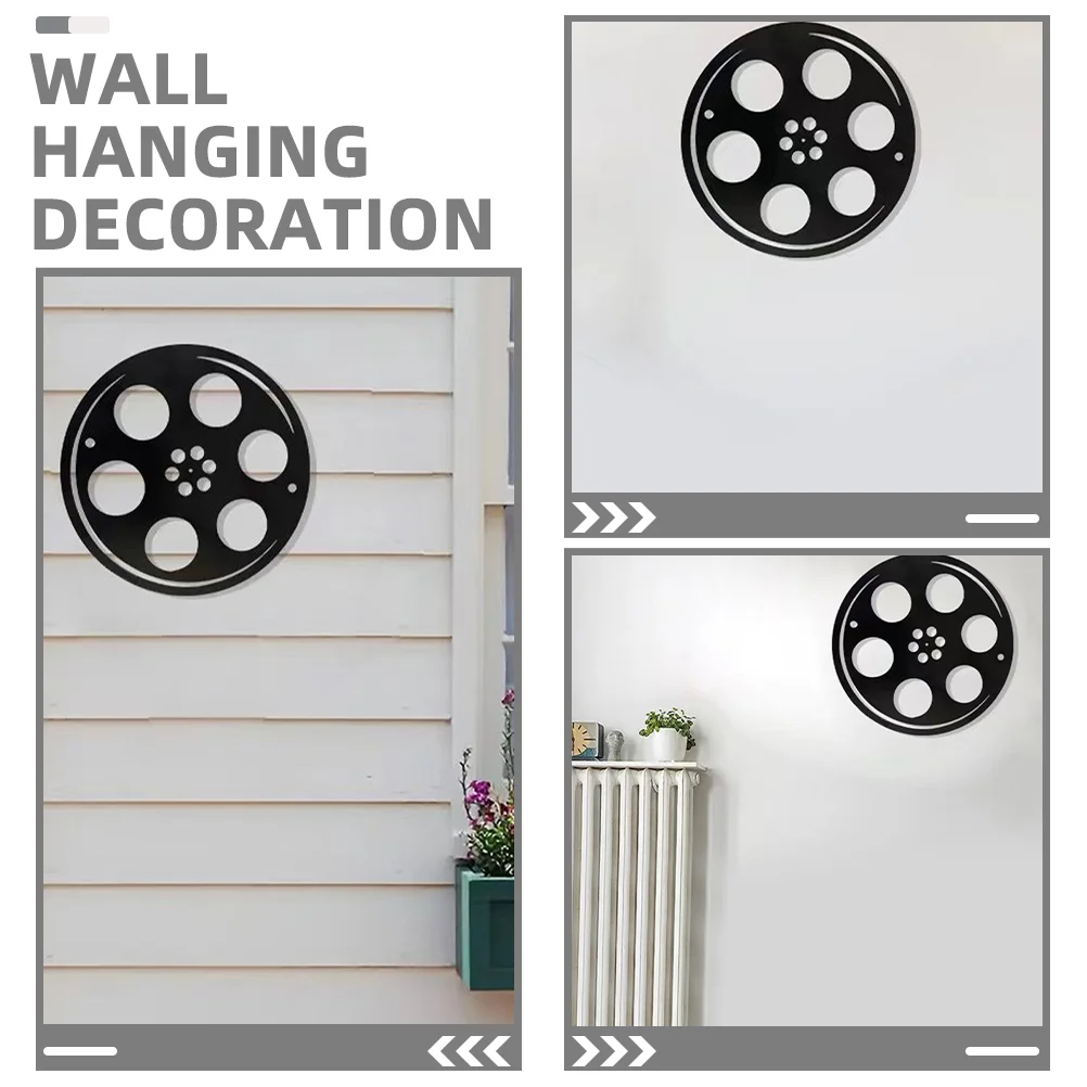 2 Pcs Retro Movie Decoration Room Garden Wall Adornments Household Reel Decorations Iron