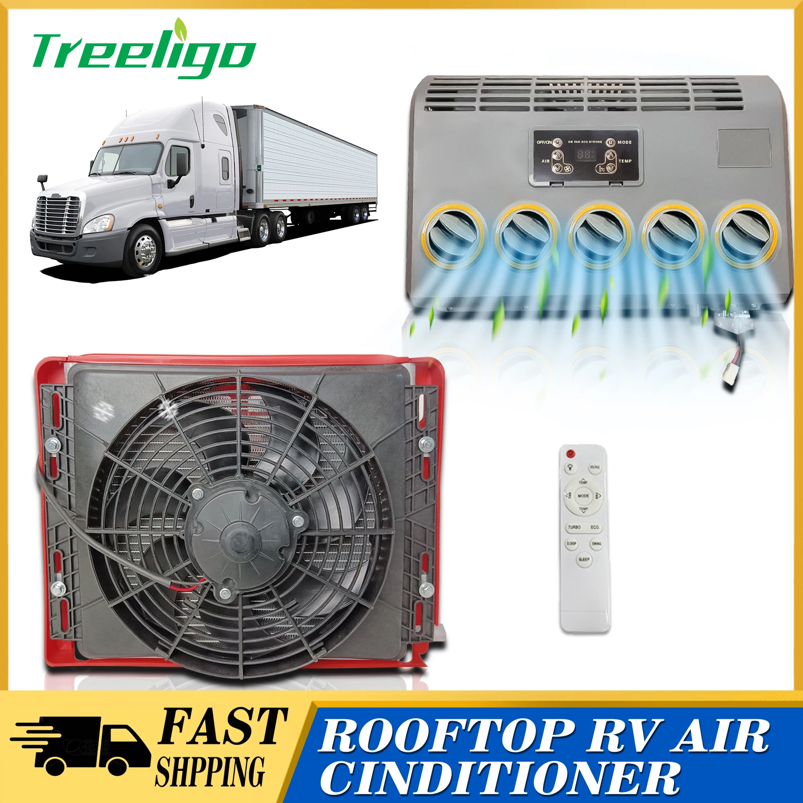 

Treeligo 12V 24V Cool RV Electric Air Conditioner Universal Cage Design Split AC Unit For Caravan Truck Construction Excavator
