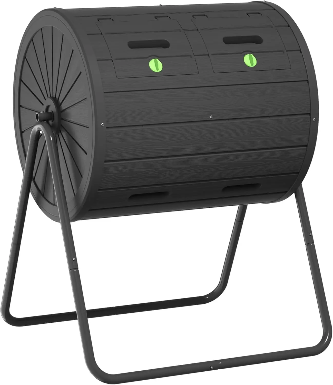 Outdoor Compost Bin Tumbler Dual Chamber Rotating Composting Container Fast Soil Creation Garden Lawn Kitchen Organic Waste Maker Heavy Duty Weather Resistant Black 1 Pack