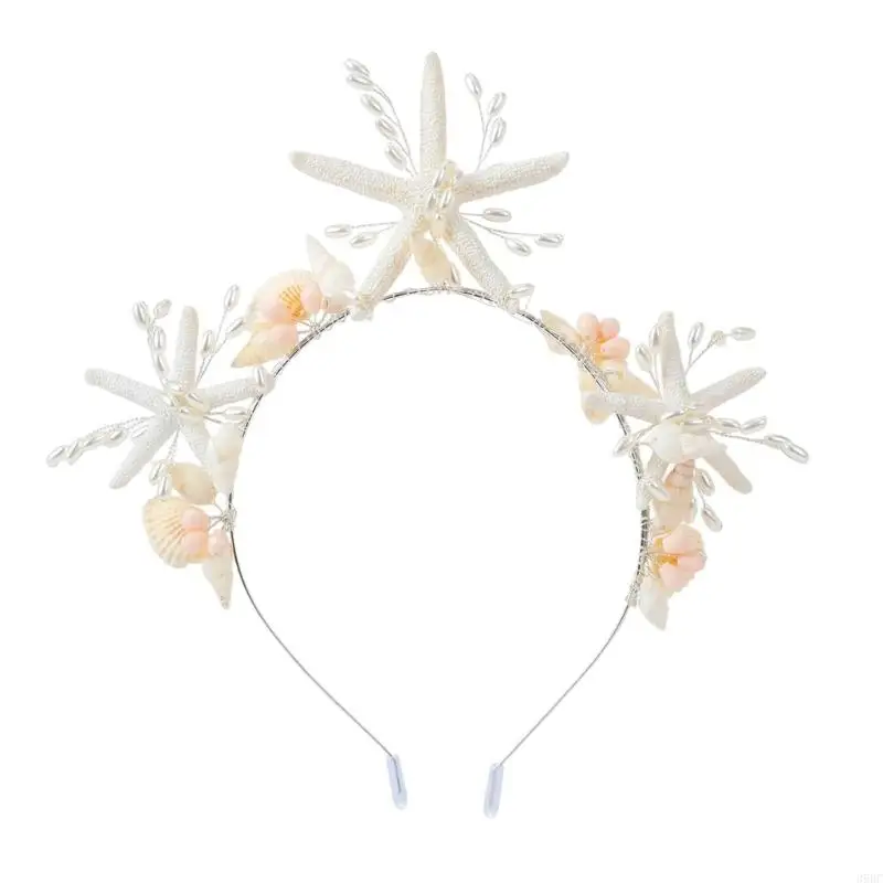 

39BC Beach Themed Silver Hair Accessory With Starfishes And Shell Hair Decoration
