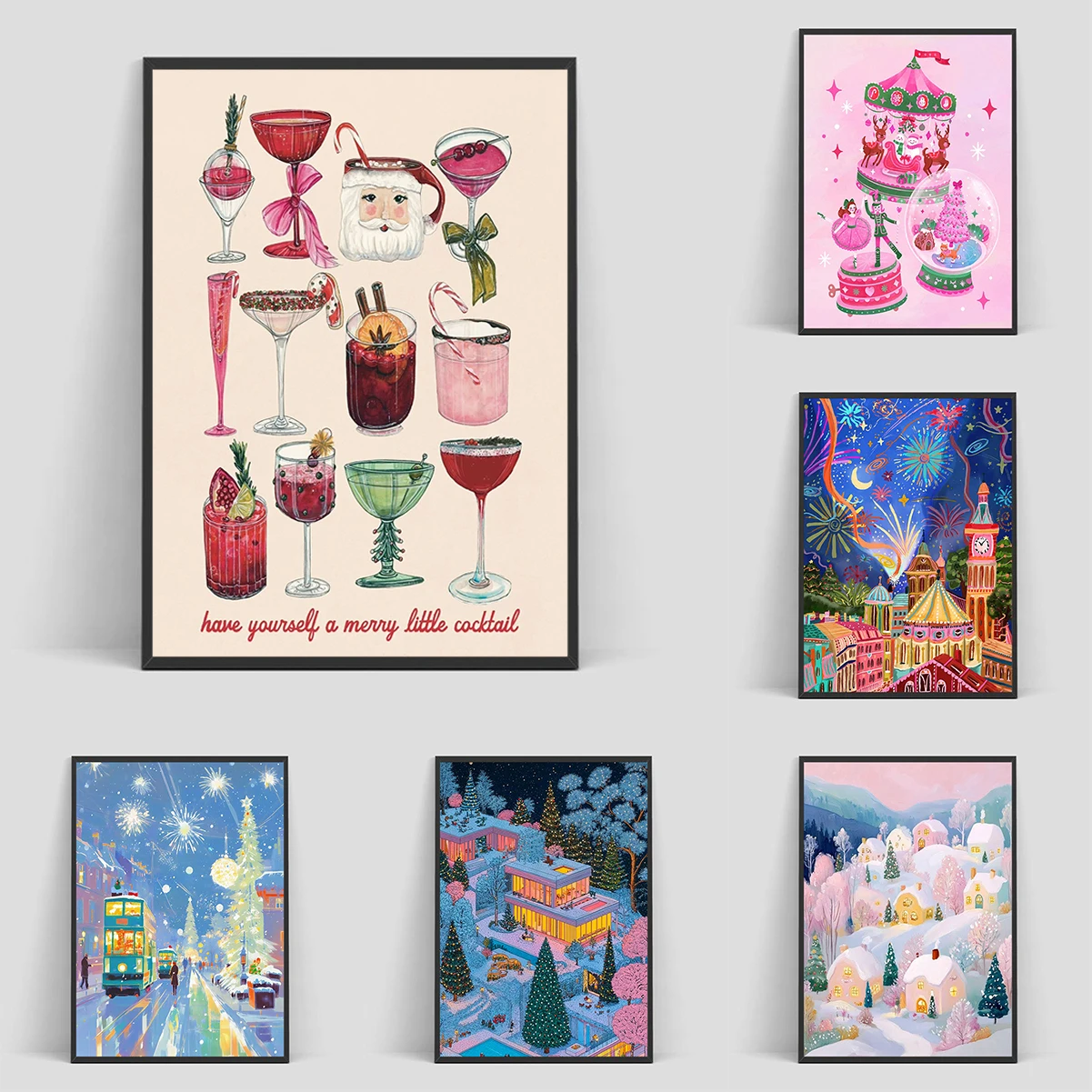 

Christmas City Scenery Poster Decoration Bedroom Decor Picture on the Wall Decorations for Home Coffee House Bar Gift Vintage