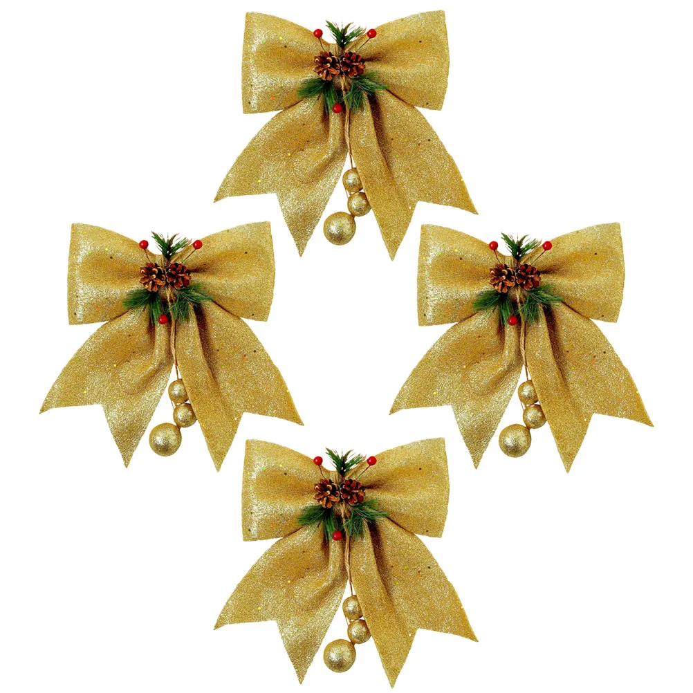 

4pcs Bow-knot Pendant Christmas Ornament Hanging Decorations Home Party DIY Photo Props Xmas Tree Accessories Gifts