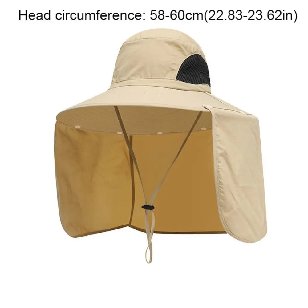 Removable Cloth Men Sun Hat Big Brim Neck Protection Women Visor Cap With Lanyard Sunscreen Summer Bucket Hat Women view 5