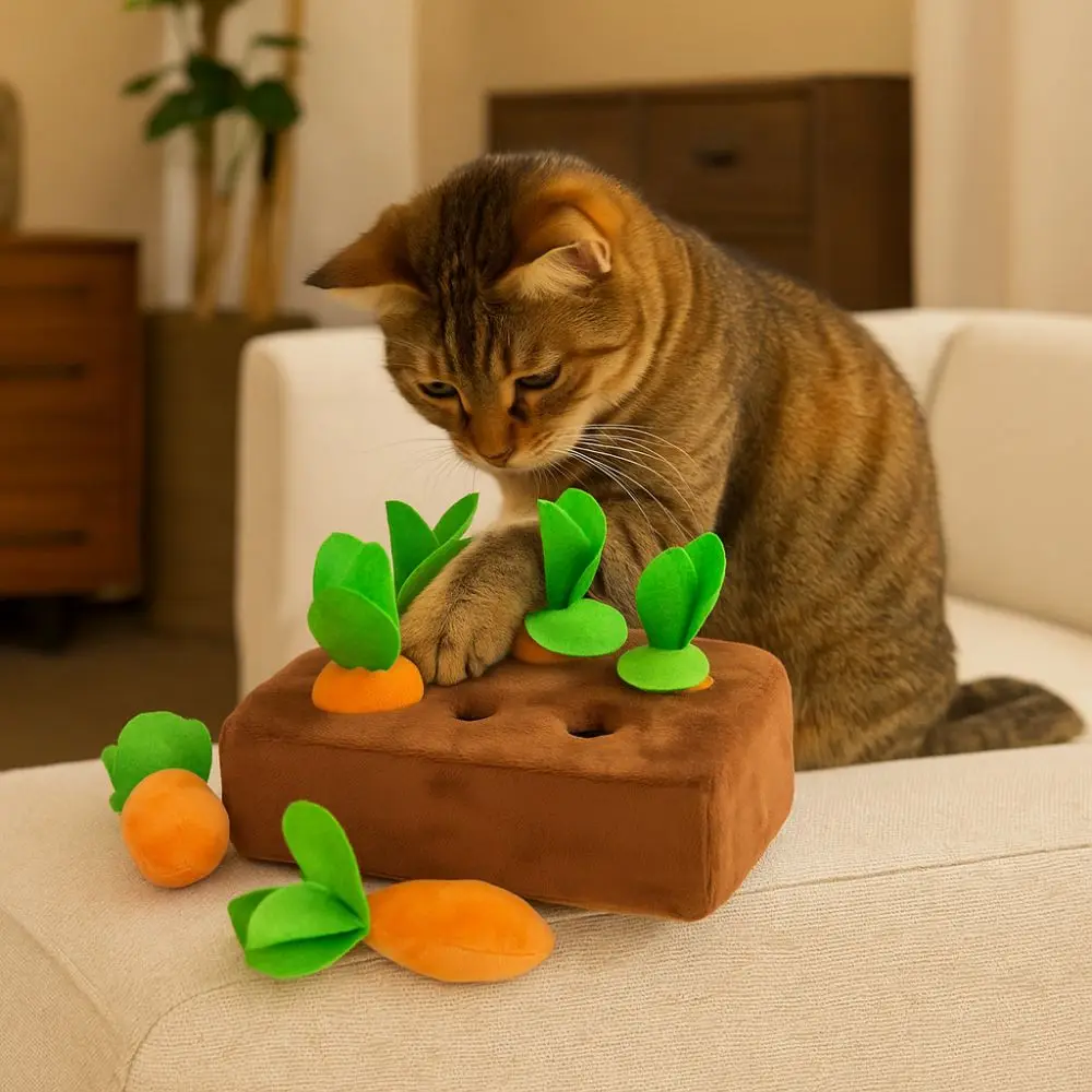 

Creative 6/8 Hole Dog Carrot Pulling Toy Plush Bite Resistant Interactive Training Toys Soft Carrot Dog Toys Mental Stimulation