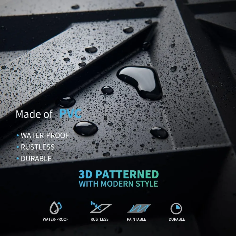 PVC 3D ウォールパネル、装飾壁タイル、ブラック、12枚入り、19.7x19.7