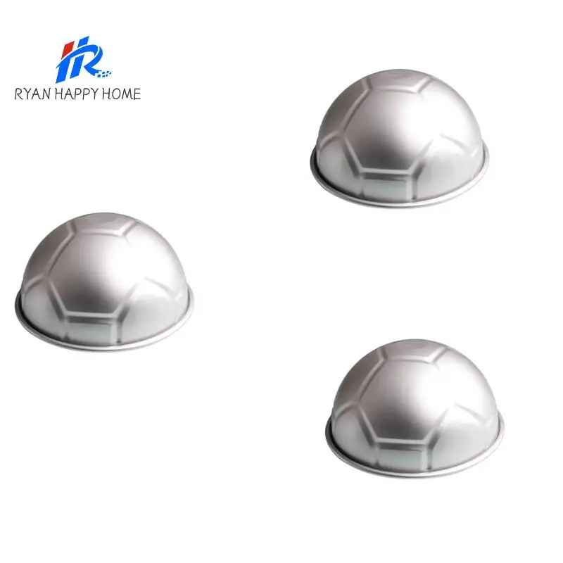 

3 PCS 3D Half Round Ball Shaped Football Cake Mold 8 Inch Thickening Aluminum Alloy Mould Birthday Baking Pan