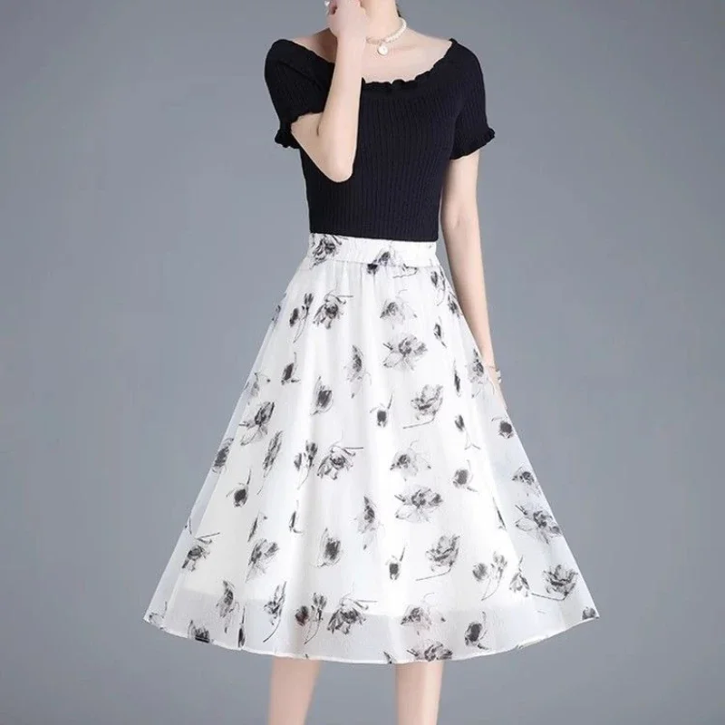 

Плиссированные женские юбки Женская юбка плиссированная миди Белый шифон Уличная одежда Корейская мода Новый стиль Эстетический шик и элегантный V