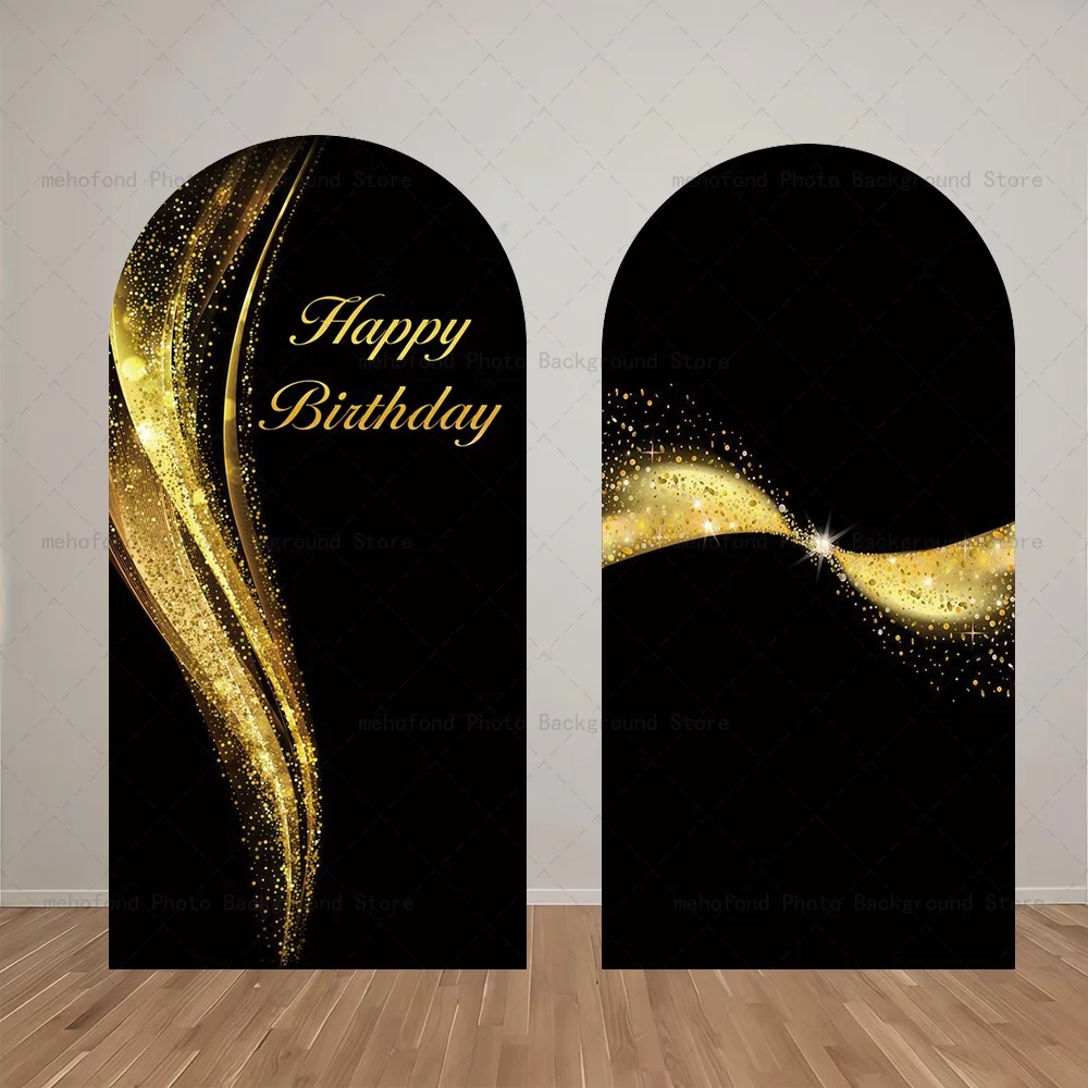 Mehofond 아치 배경 고급스러운 분위기의 블랙 골드 컬러 어린이 아기 생일 파티 장식 스튜디오 사진 배경