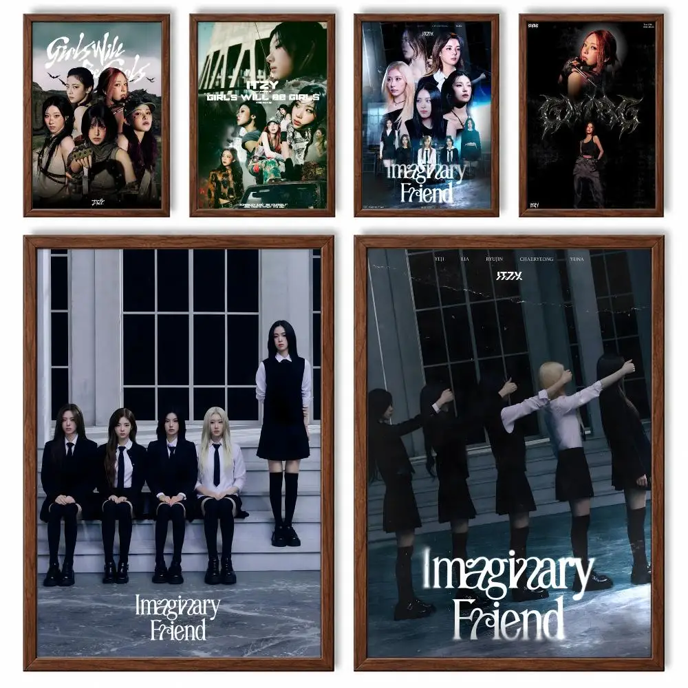 Girl Group ITZY Poster Self-adhesive Waterproof Paper Sticker Art Coffee House Bar Room Wall Decor
