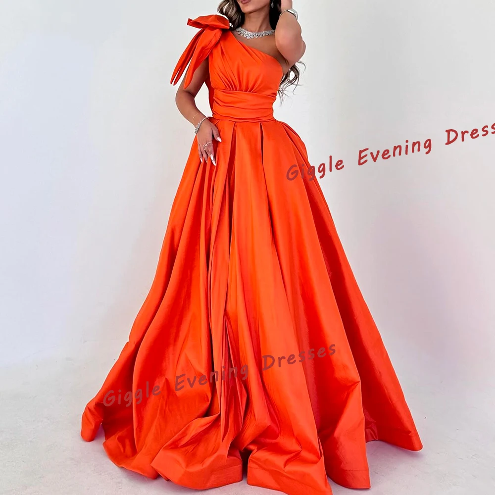 Giggle Satin One-Shoulder Pleating Bow Prom Gown Saudi Arab Elegance Summer Floor-Length Evening Party Dresses for Women 2024