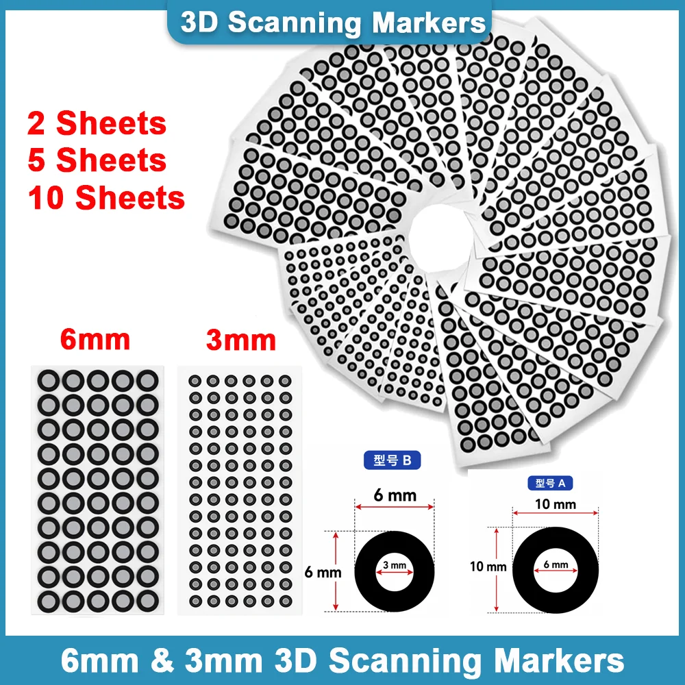 6mm/3mm 3D Scanning Markers for 3D Scanner, High Precision Tracking & Positioning Dots Diffuse Reflection Markers for 3D Scan
