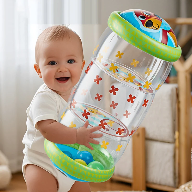 ألعاب دوارة قابلة للنفخ لتعلم الطفل من عمر 6 إلى 12 شهرًا ألعاب تطوير الأطفال مع كرات خشخيشة أسطوانة زحف للرضع