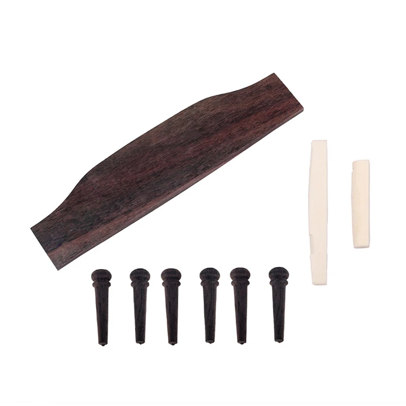 Quality 2X Acoustic Guitar Replacement Set Ebony Bridge End Pins Bone Saddle & Nut And Wood Bridge Parts