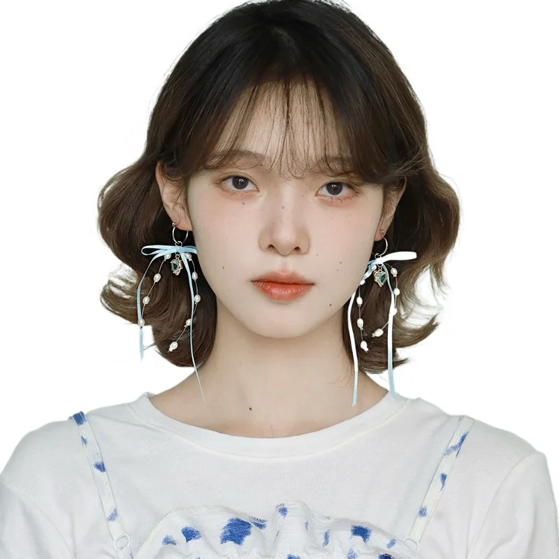 

Pearl freshwater ribbon bow earrings earrings for women