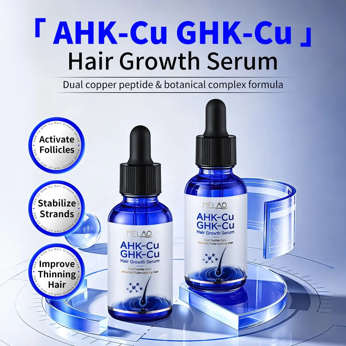 Factory Price 10% GHK-Cu+5% AHK-Cu Copper Peptide Thicker Growth Serum Anti-hair Loss Reduces Shedding Strengthen Hair Root