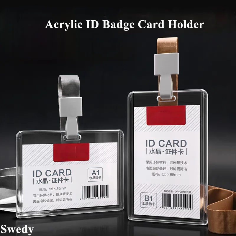 10 Pieces Quality Acrylic ID Card Badge Holder ID Card Holder Case Office Work Name Tags ID Credit Card Protector With Lanyard