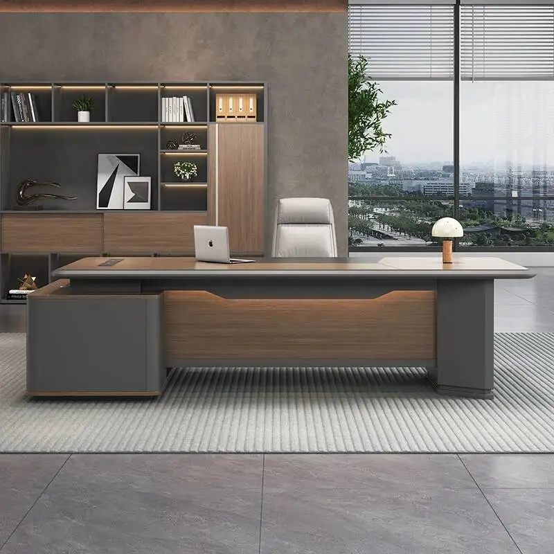 

L Shaped Storage Office Desk Wireless Charging Black Executive Wooden Manager Table Drawers Writing Mesa De Escritorio Furniture