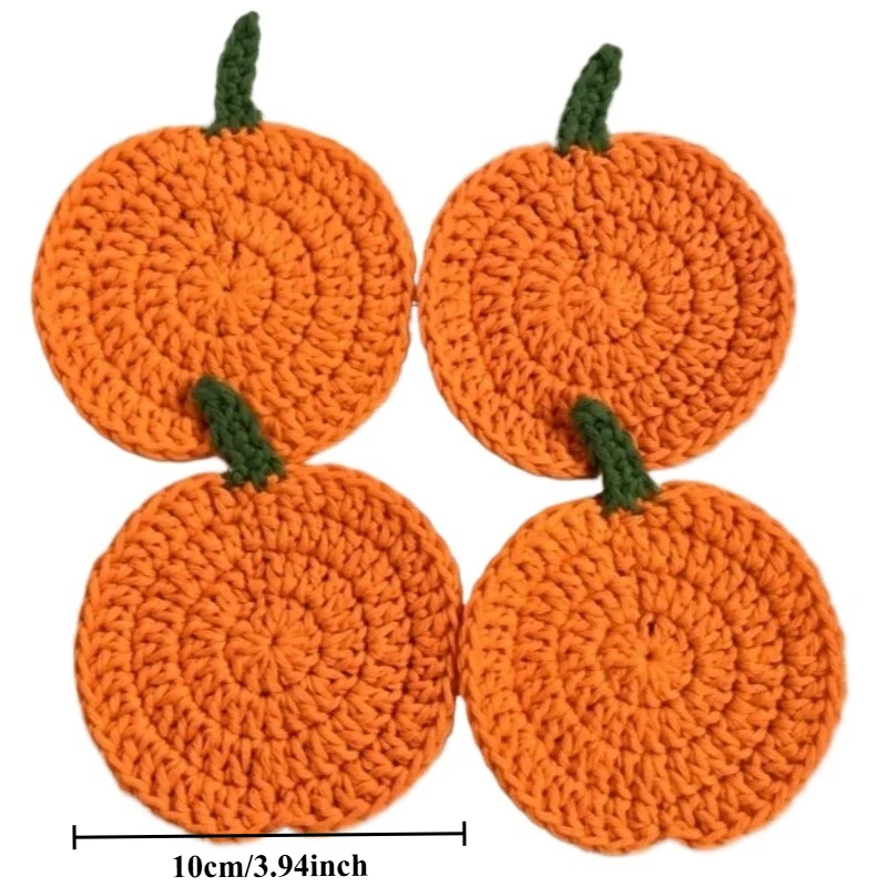 Autumn Handmade Crochet Pumpkin Coasters Heat Resistant Drink Mats Fall Farmhouse Table Decor Halloween Thanksgiving Home Gift