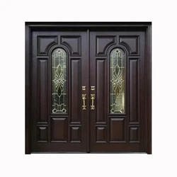 American Wooden Entrance Style Models Mahogany  Double Solid Wood Main Entrance Exterior Entry Front Doors