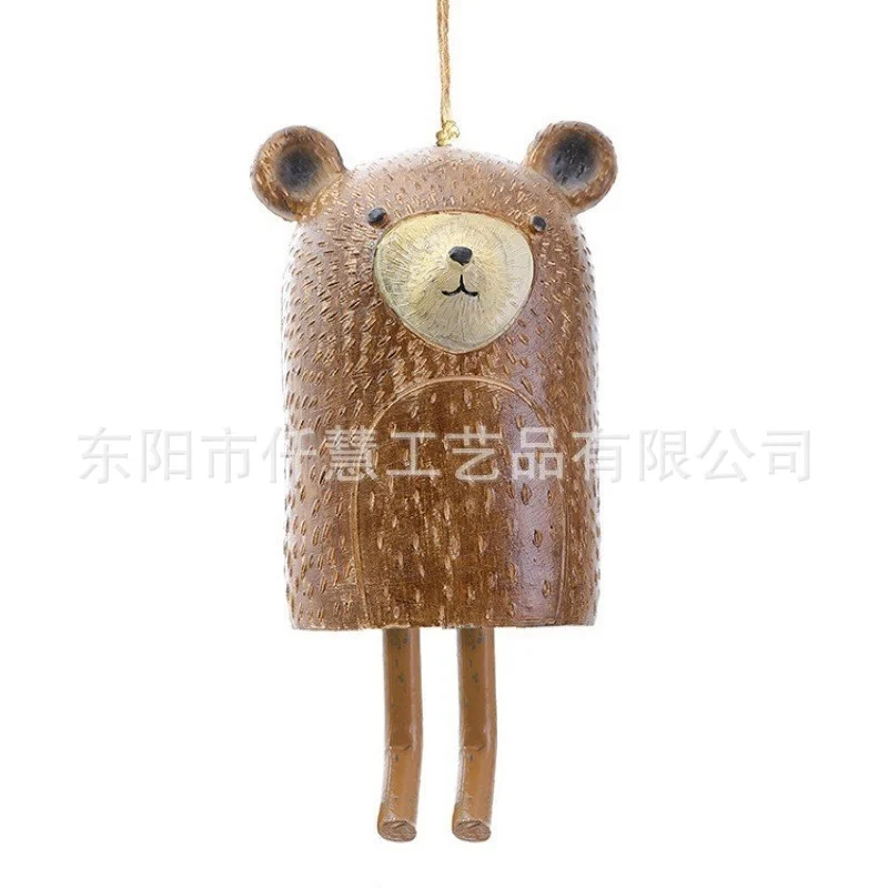 Resin Bear Wind Chime Boho Handmade Garden Outdoor Hanging Ornament Decoration Porch Patio Home Gift Rustic Mobile Yard
