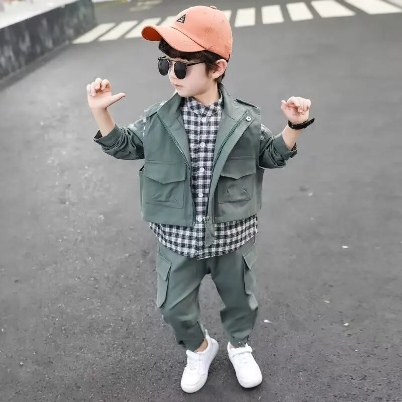 Kids Clothes Boys Spring Set For Baby Boys2024 Clothing Set Vest Shirt And Pants 3PCS Sport Suit Outfits