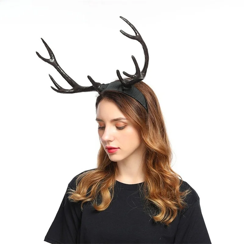 Image of Umweltfreundliches, realistisches Hirschkopfband mit Geweih, leichter Halloween-Haarreif für Cosplay-Party-Kostüme