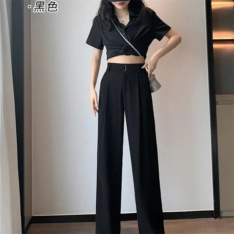 Black Wide leg pants For women 2026 Summer New High waisted Hanging Straight Tube narrow Version Floor Pants Lady Suit Trousers