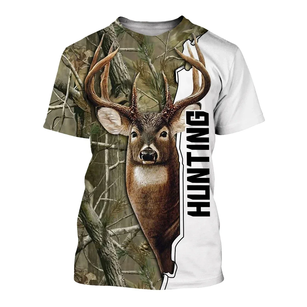 Camouflage Men's T-shirt Animal Elk 3D Printed T-shirt Casual Outdoor Breathable Short Sleeve Summer Oversized Men's T-shirt