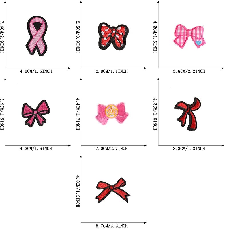 7 Stück Schleifen-Patches in Rosa und Rot, niedliche Aufbügelpatches für Kleidung, bestickte thermoadhäsive Aufkleber für Mädchen, zum Aufnähen auf Jacken, Stoffe, DIY – Detail 2
